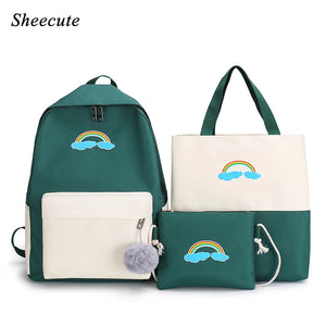 Cartoon Print Girls Backpack Set School Bags Kids Travel Backpack 4pcs