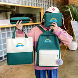 Cartoon Print Girls Backpack Set School Bags Kids Travel Backpack 4pcs