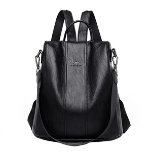 Casual Leather Backpack for School Teen Girls Large Capacity Travel Bag
