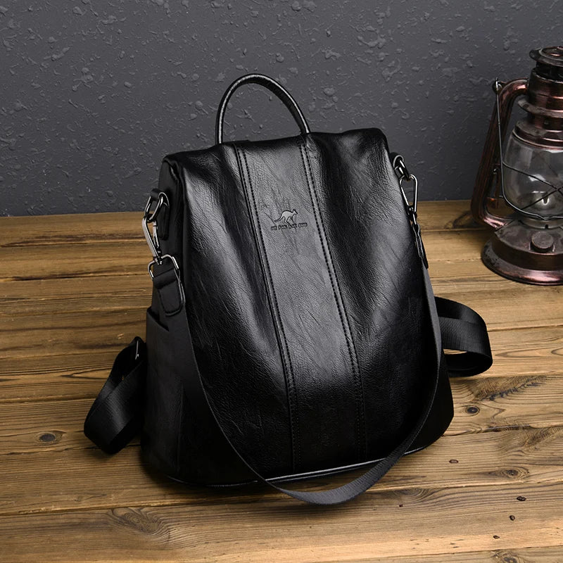 Casual Leather Backpack for School Teen Girls Large Capacity Travel Bag
