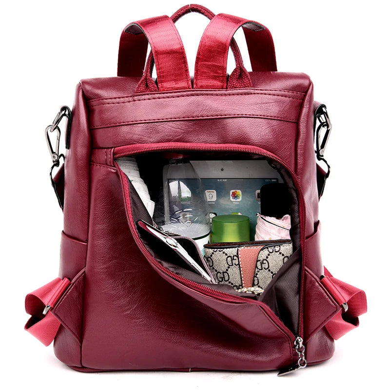 Casual Leather Backpack for School Teen Girls Large Capacity Travel Bag