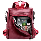 Casual Leather Backpack for School Teen Girls Large Capacity Travel Bag