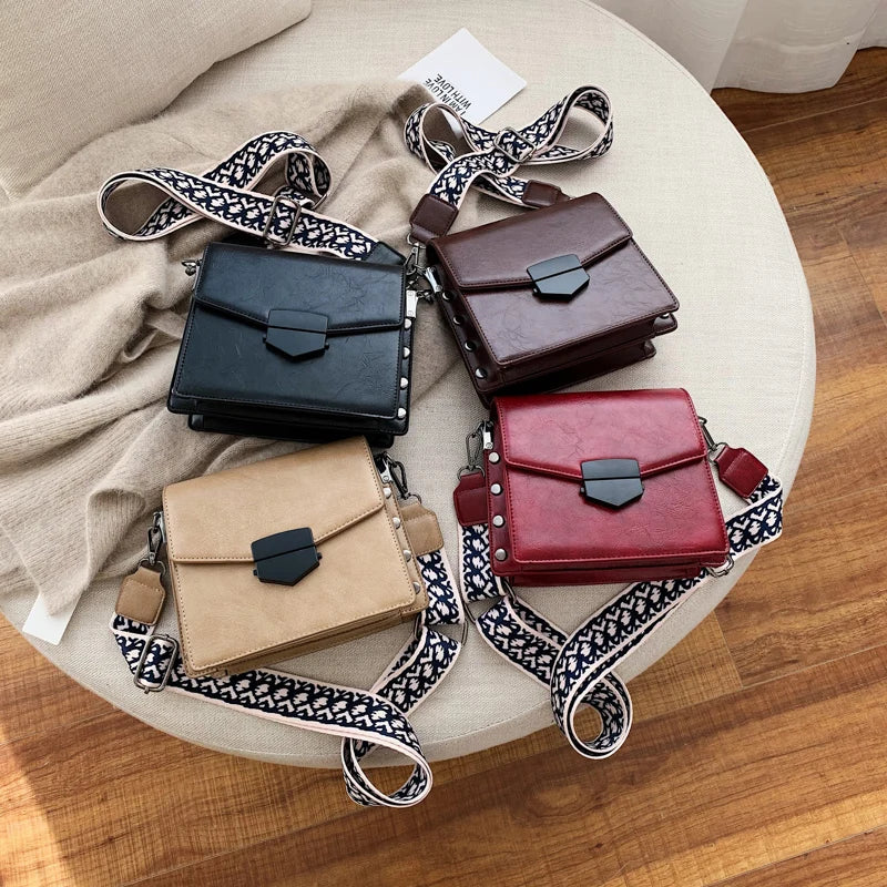 PU Lady Messenger Bag Women Shoulder Bag Girl Hand Bag Metal Button Lipstick Bag
