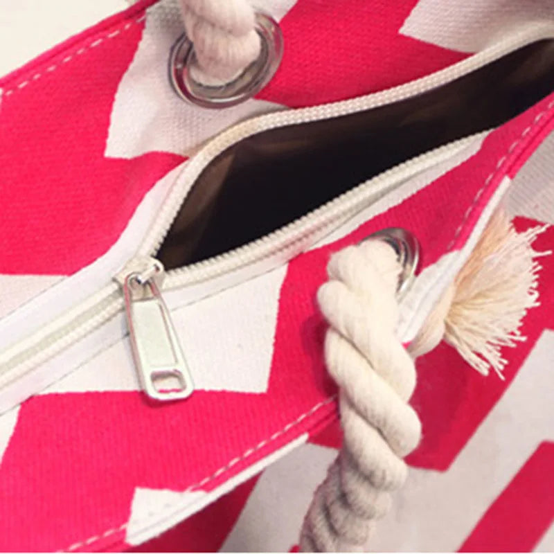 Canvas Striped Shoulder Beach Bag Floral Messenger Shopping Tote Casual Big Bag