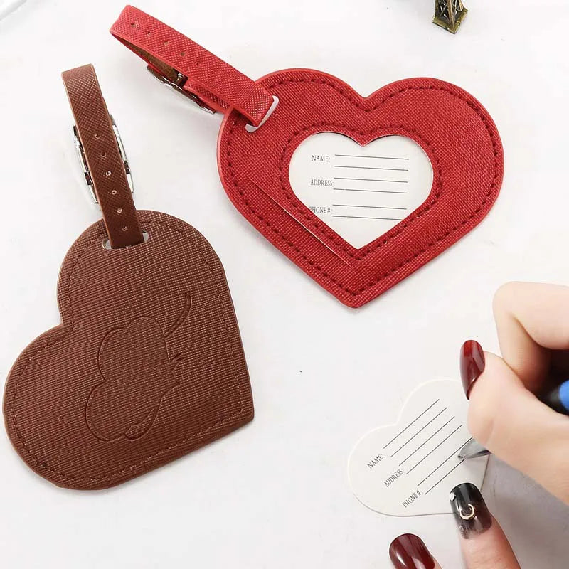 Love Heart Leather ID Address Holder Luggage Tag