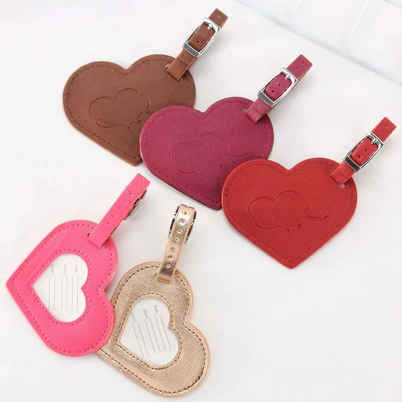 Love Heart Leather ID Address Holder Luggage Tag