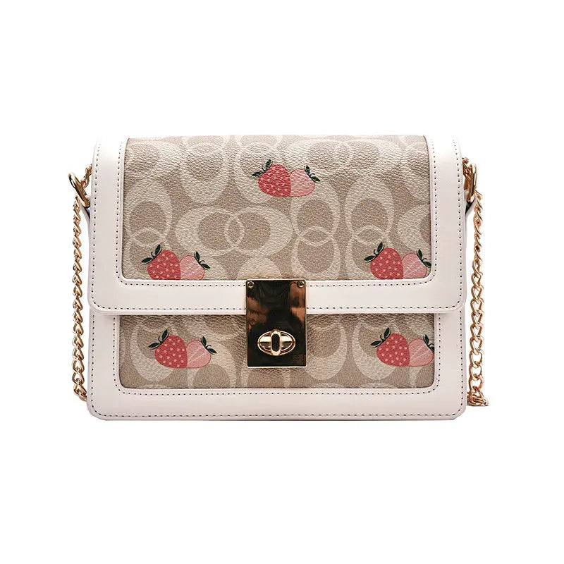Casual Strawberry Print Shoulder Messenger Bag Chain Female Bag