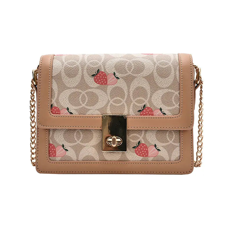 Casual Strawberry Print Shoulder Messenger Bag Chain Female Bag