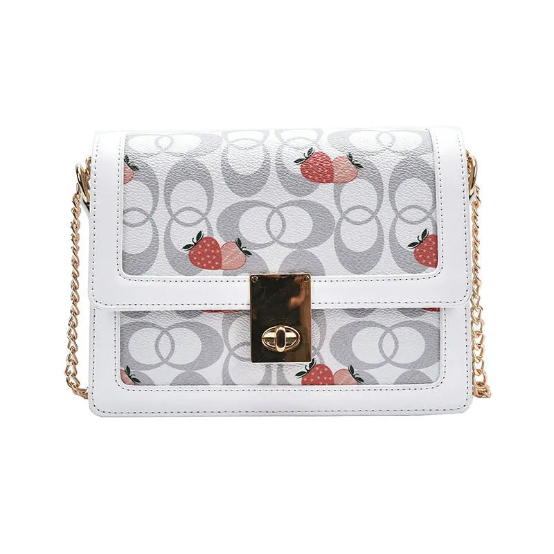 Casual Strawberry Print Shoulder Messenger Bag Chain Female Bag