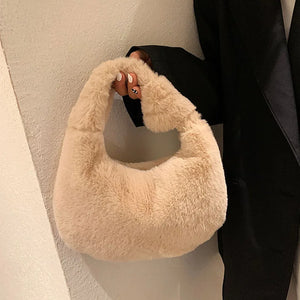 Soft Plush Shoulder Bag Women Lady Underarm Bag Casual Warm Fur Handbag