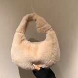 Soft Plush Shoulder Bag Women Lady Underarm Bag Casual Warm Fur Handbag