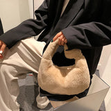 Soft Plush Shoulder Bag Women Lady Underarm Bag Casual Warm Fur Handbag
