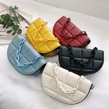 Women's Small Leather Saddle Bag Chain Crossbody