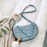 Women's Small Leather Saddle Bag Chain Crossbody