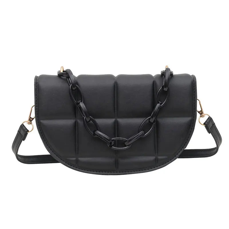 Women's Small Leather Saddle Bag Chain Crossbody