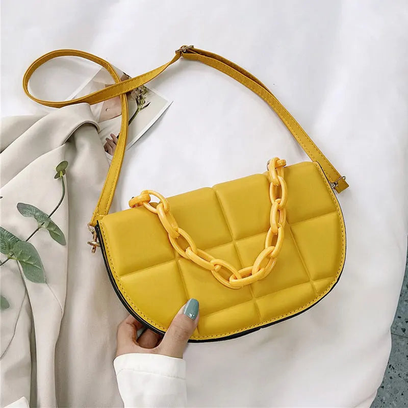 Women's Small Leather Saddle Bag Chain Crossbody