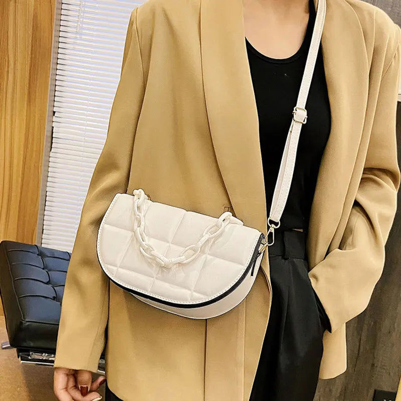 Women's Small Leather Saddle Bag Chain Crossbody