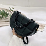 Women's Small Leather Saddle Bag Chain Crossbody