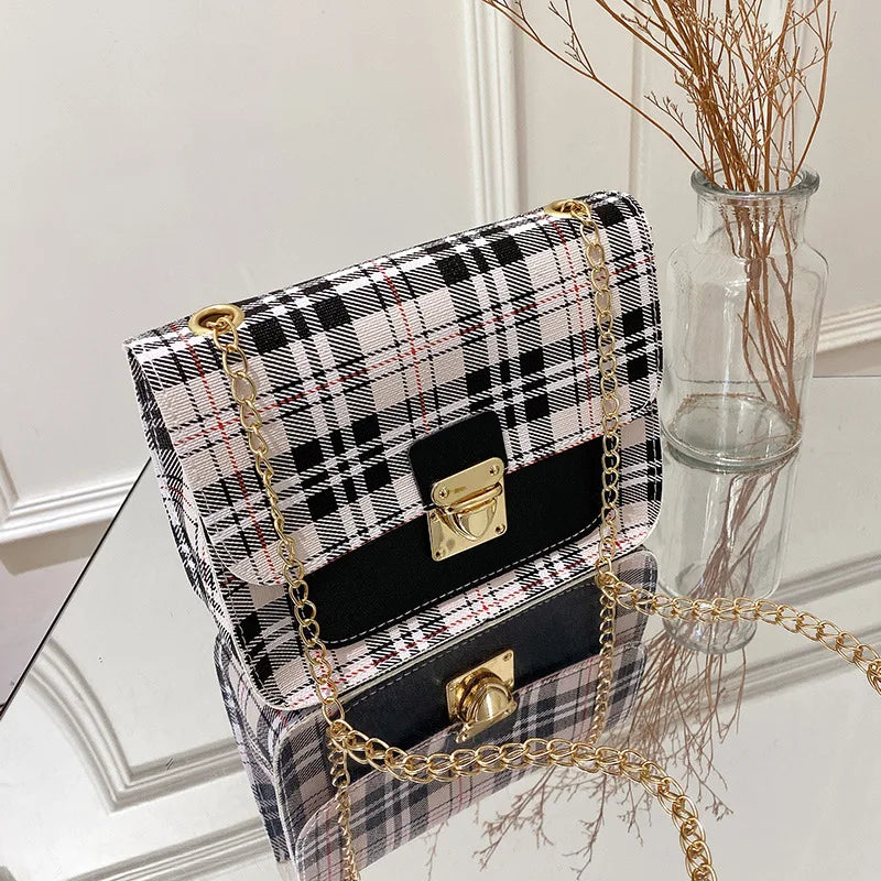 Grid Women Small Square Shoulder Bag Chain Mobile Phone Satchel