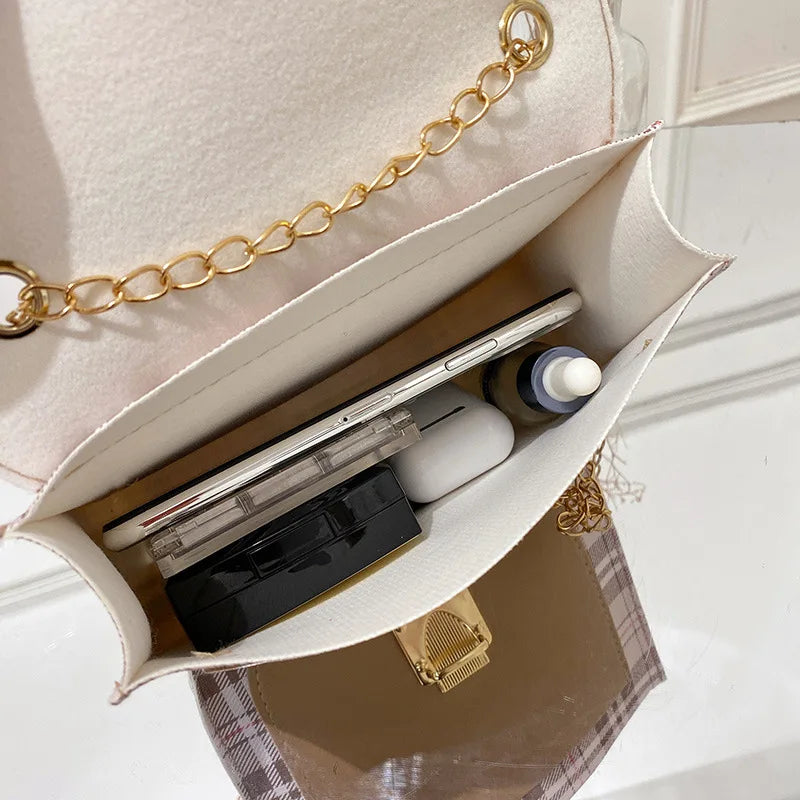 Grid Women Small Square Shoulder Bag Chain Mobile Phone Satchel