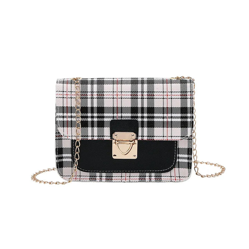 Grid Women Small Square Shoulder Bag Chain Mobile Phone Satchel