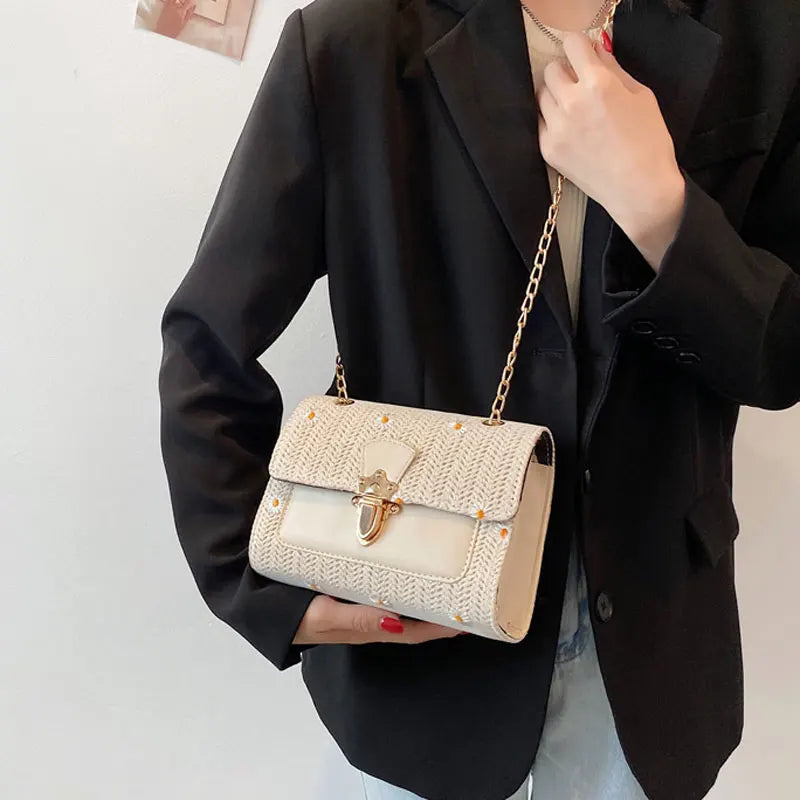 Small Crossbody Straw Handbag for Women Chain Shoulder Bag