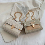 Small Crossbody Straw Handbag for Women Chain Shoulder Bag