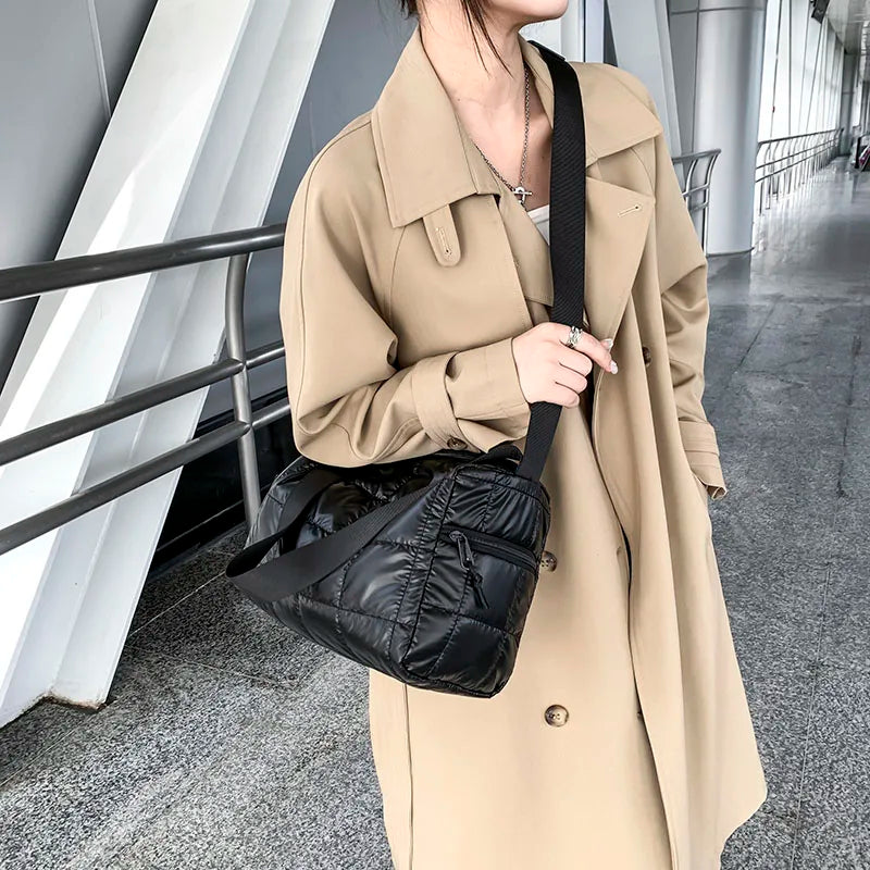 Winter Large Capacity Nylon Shoulder Bag Women Warm Down Handbag Quilted
