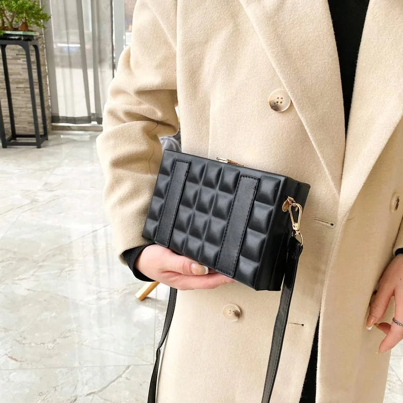 Retro Small Wallet Box Check Shoulder Bag PU Leather Crossbody Messenger Bag