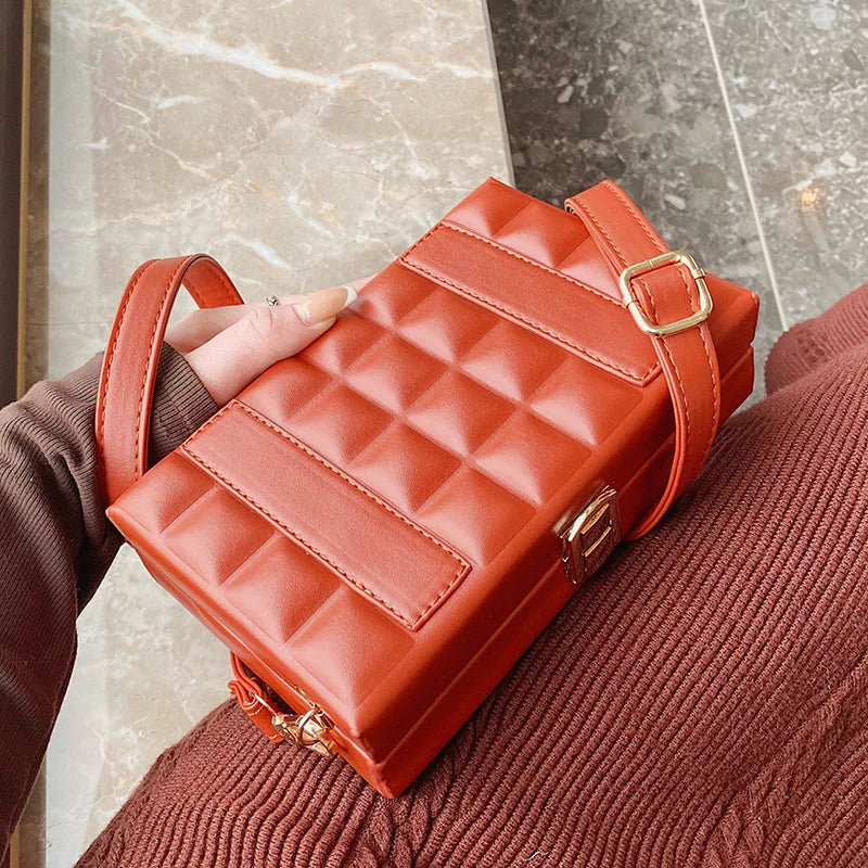 Retro Small Wallet Box Check Shoulder Bag PU Leather Crossbody Messenger Bag