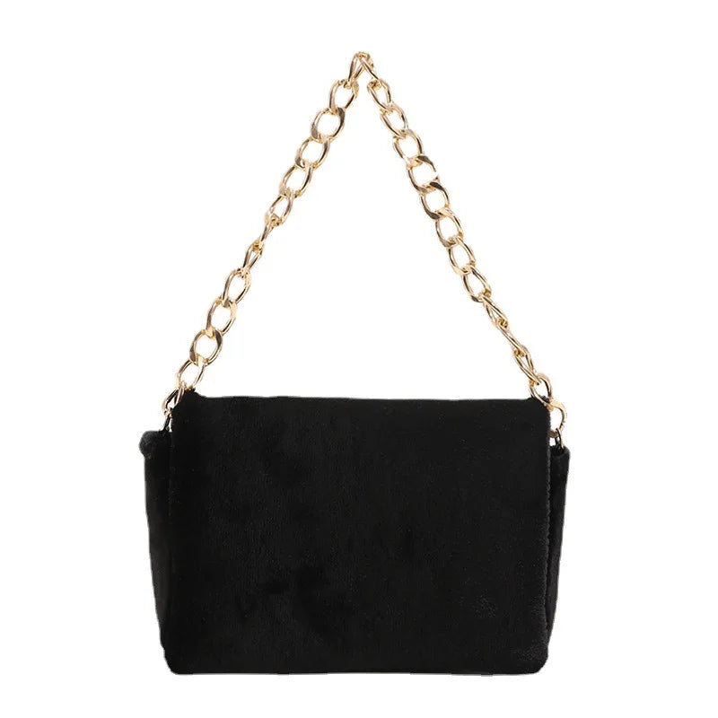 Leopard Print Thick Chain Shoulder Bag Plush Handbag