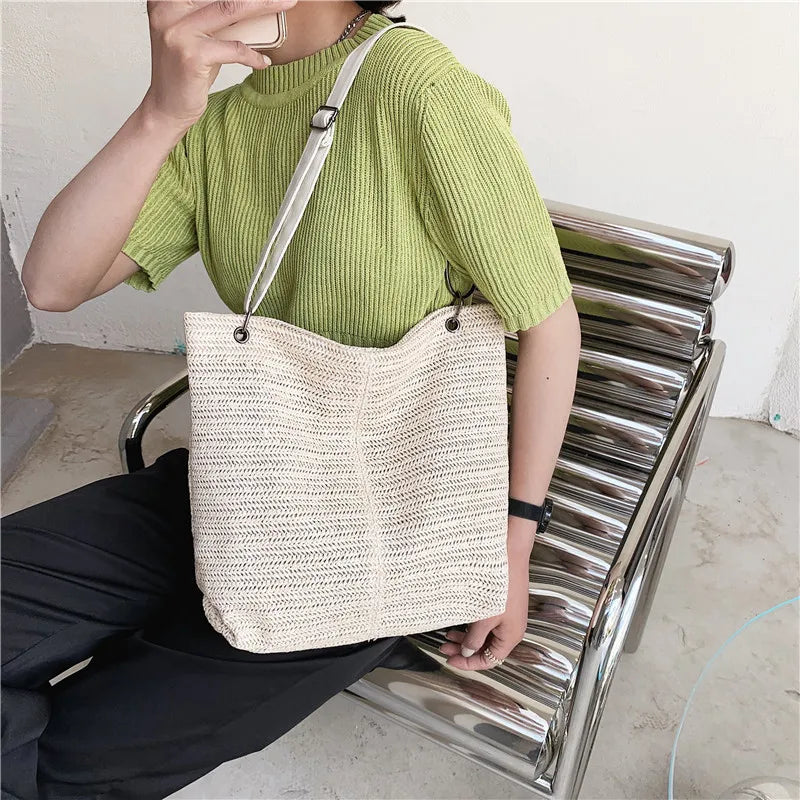 Casual Straw Tote Handbag Large Capacity Women Shoulder Bag
