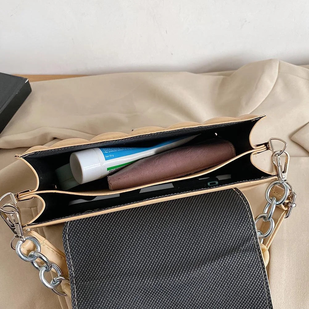 Casual Women PU Leather Chain Shoulder Bag Top-handle Handbag