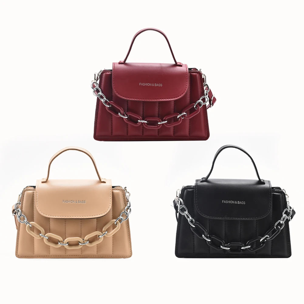 Casual Women PU Leather Chain Shoulder Bag Top-handle Handbag