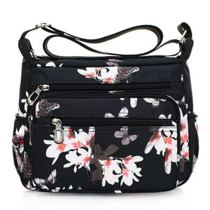 Women Flower Butterfly Printed Waterproof Nylon Shoulder Bags