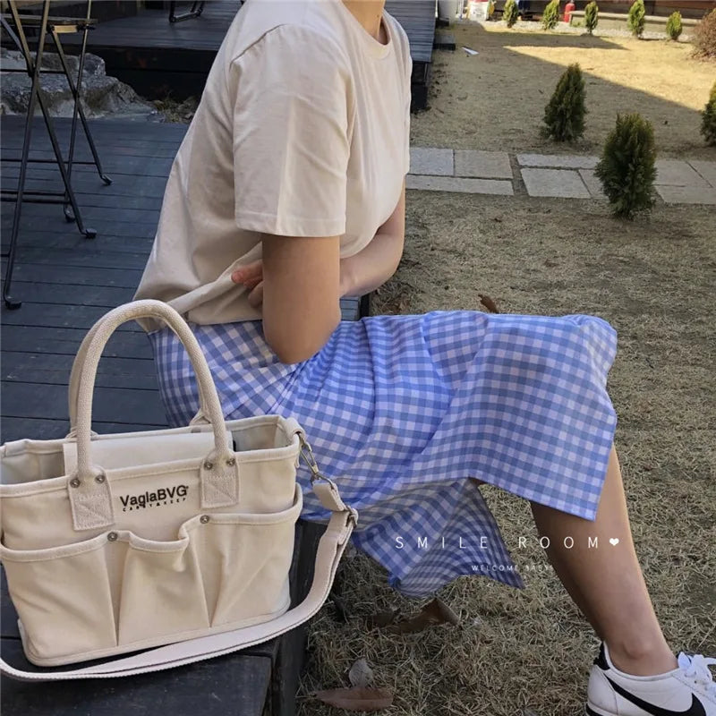 Canvas Tote Bag High-Capacity Shoulder Handbag Girls Small Fresh