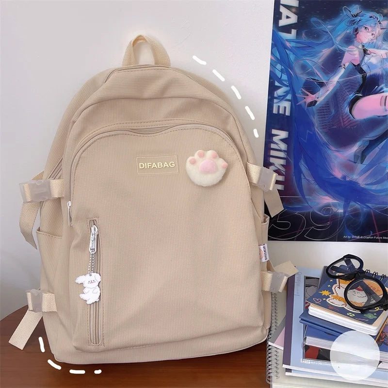 Canvas Classic Backpack Women Candy Colors Shoulder Bag Girls School Bag