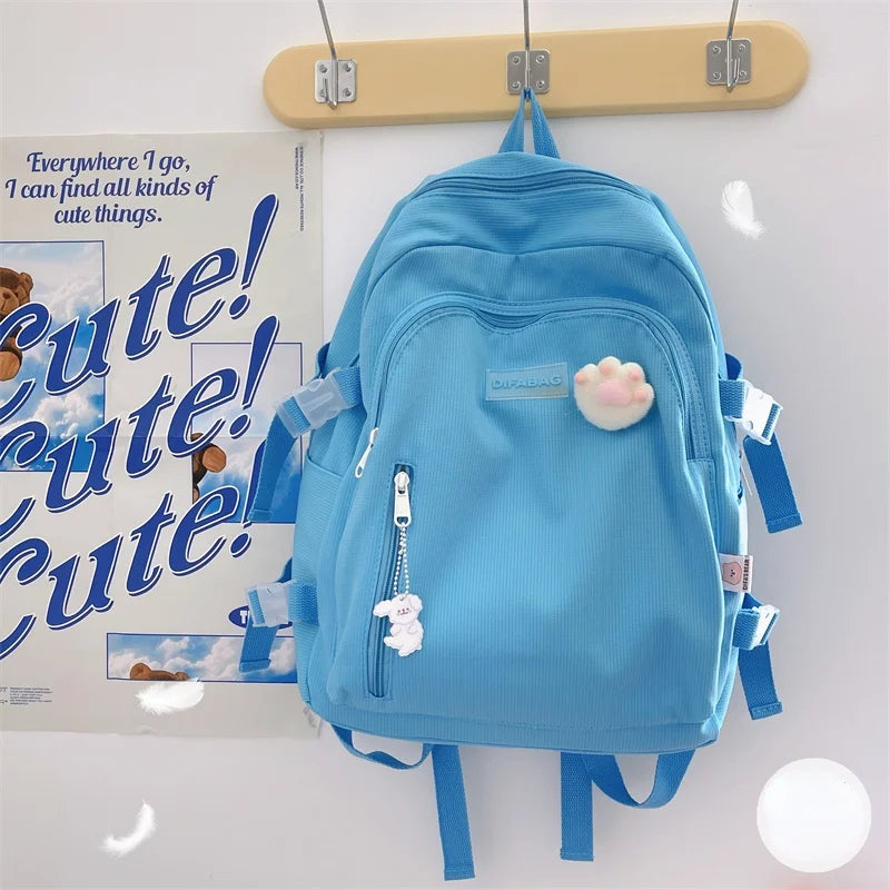 Canvas Classic Backpack Women Candy Colors Shoulder Bag Girls School Bag