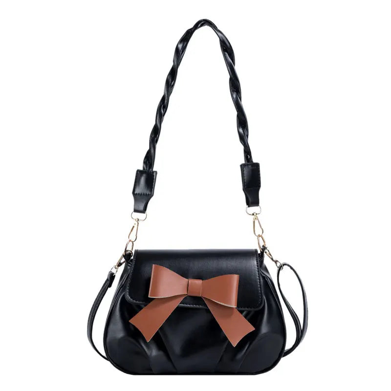 Women's High PU Leather Shoulder Bag Bow Pleated Crossbody
