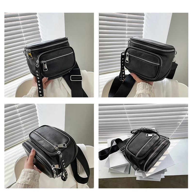 Genuine Cowhide Leather Women Shoulder Bag High Ladies Crossbody Totes