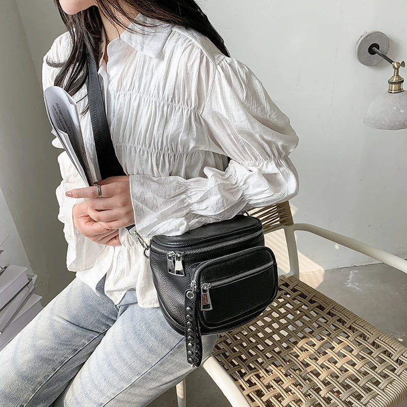 Genuine Cowhide Leather Women Shoulder Bag High Ladies Crossbody Totes