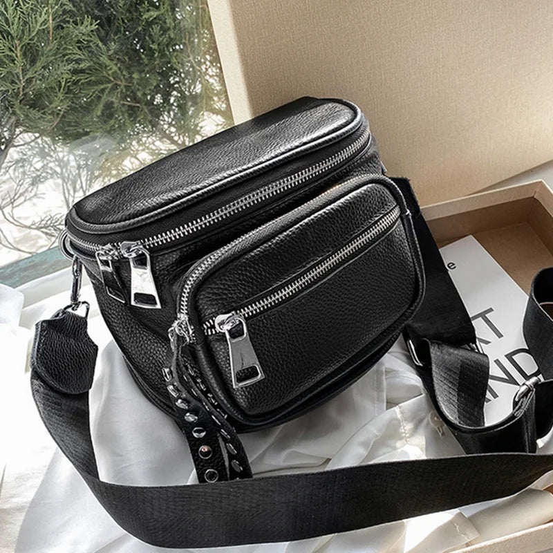 Genuine Cowhide Leather Women Shoulder Bag High Ladies Crossbody Totes