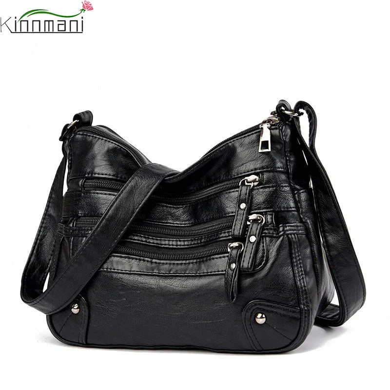 Women's Soft Leather Shoulder Bags Multi-Layer Crossbody Bag Handbag