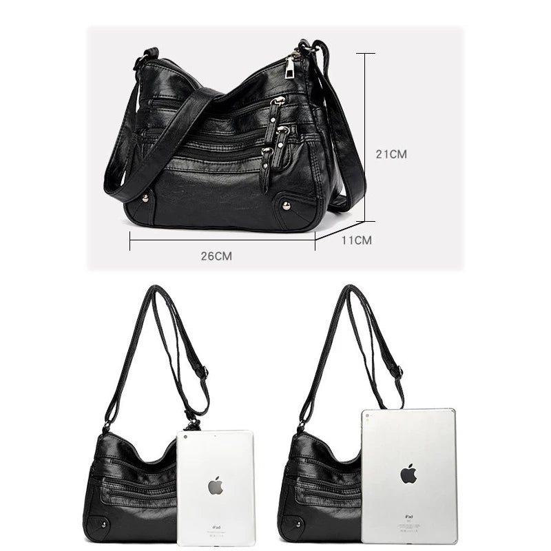 Women's Soft Leather Shoulder Bags Multi-Layer Crossbody Bag Handbag