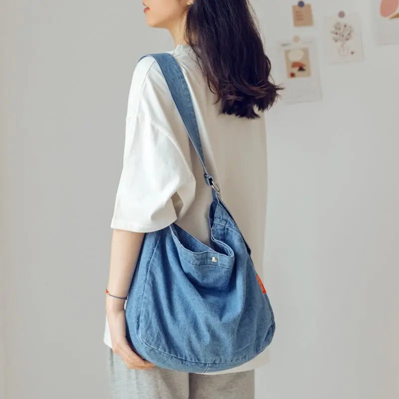 Casual Canvas Denim Shoulder Bag Large Capacity Women Handbag