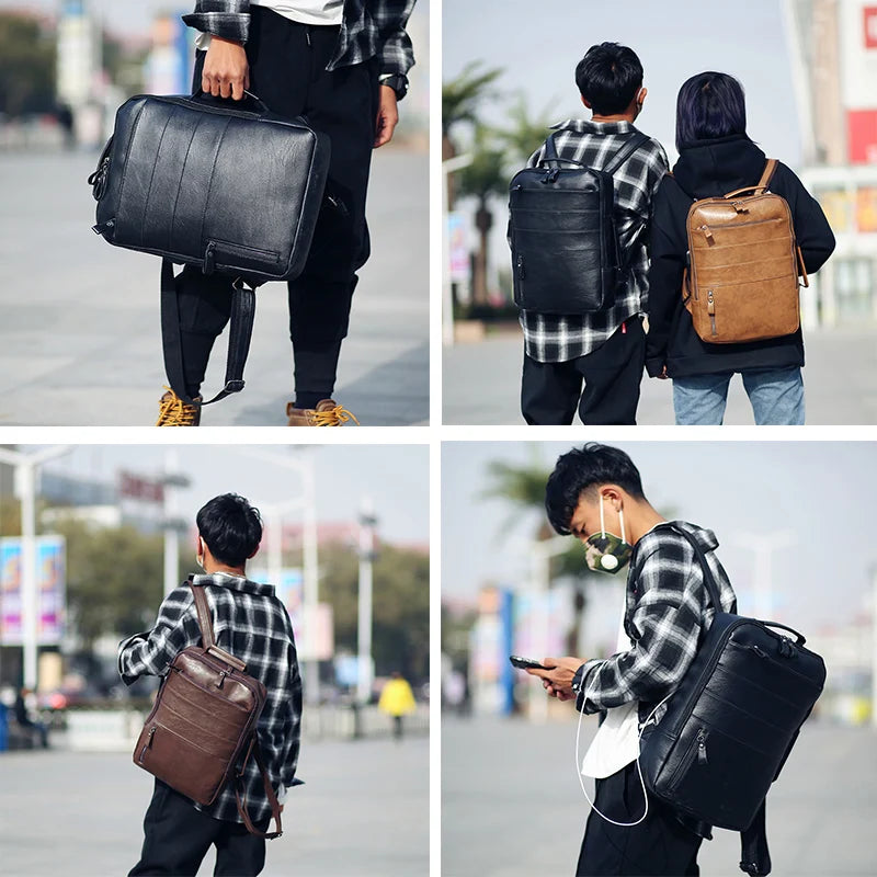 Casual Waterproof PU Leather Backpack for Travel