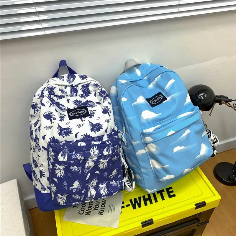 Nylon Clouds Printing Backpack Schoolbag for Teenage Girls