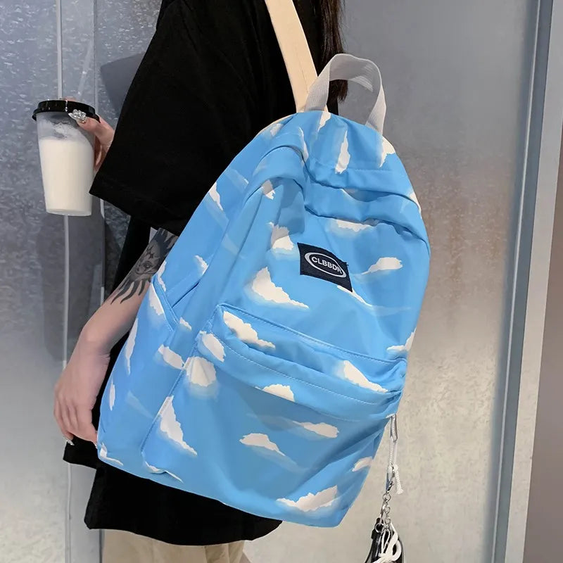 Nylon Clouds Printing Backpack Schoolbag for Teenage Girls