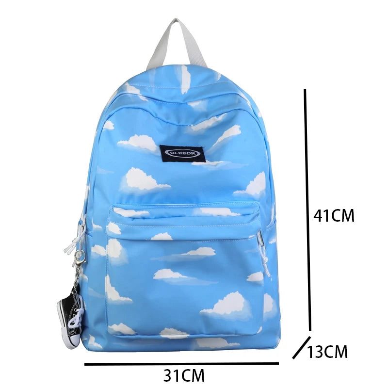 Nylon Clouds Printing Backpack Schoolbag for Teenage Girls