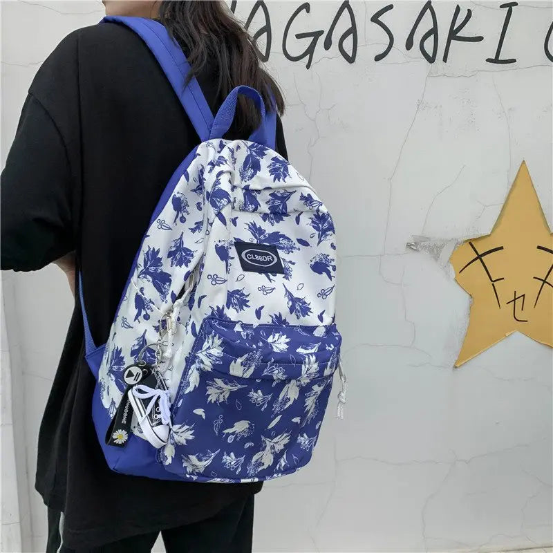 Nylon Clouds Printing Backpack Schoolbag for Teenage Girls